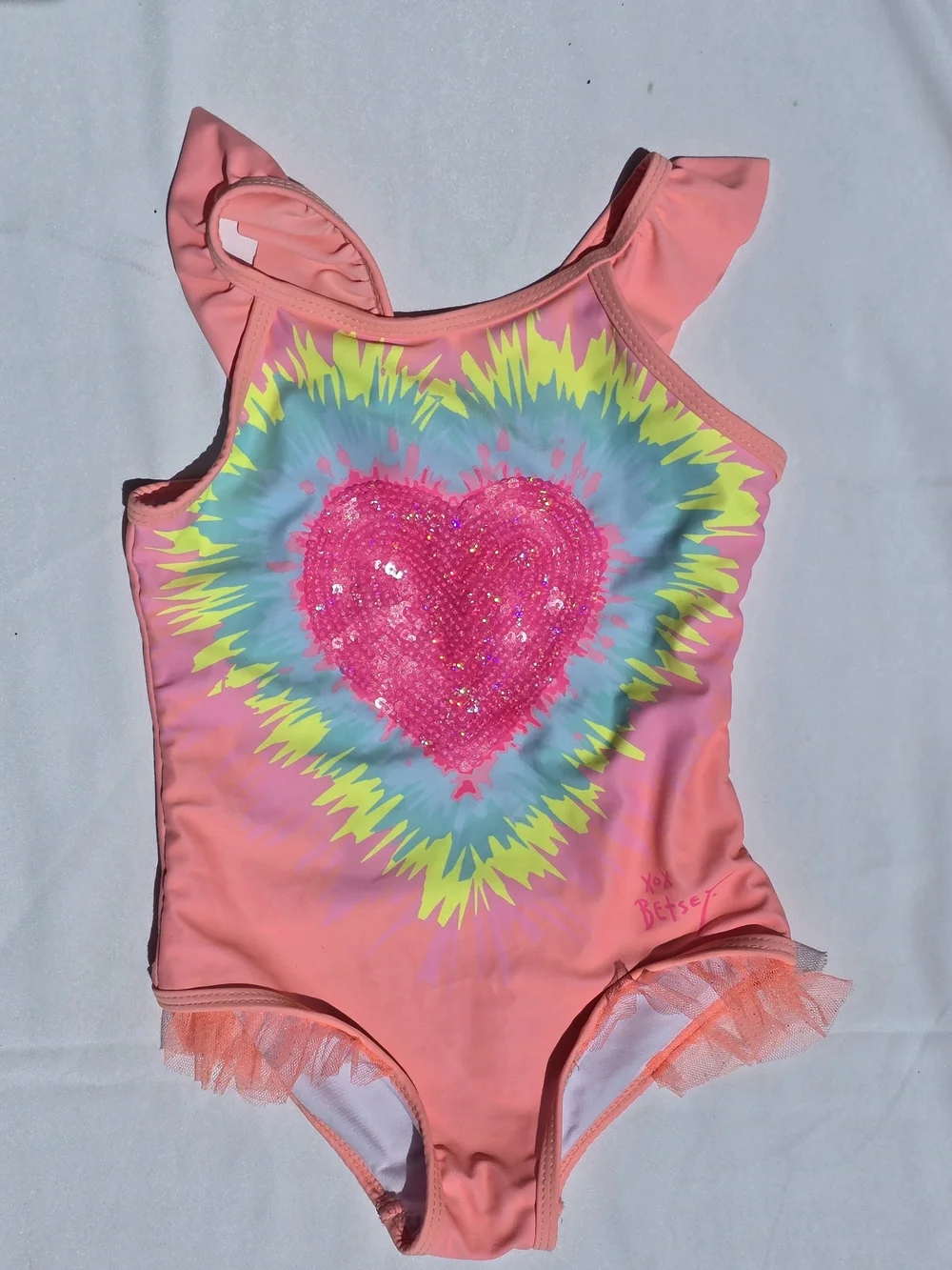 Betsey Johnson Pink Sequin Heart Tie-Dye One-Piece Size 4T